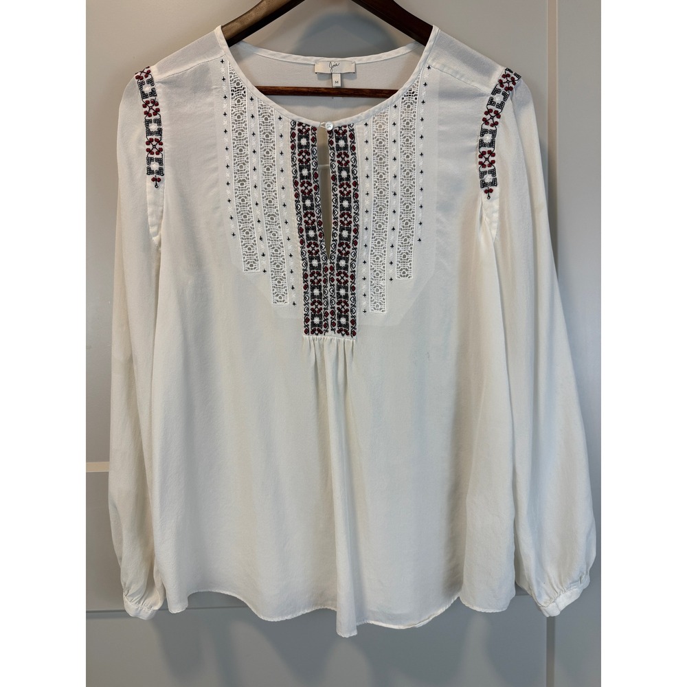 Joie 100% Silk Clema Embroidered Boho Bib Scoop Neck Peasant Top Size M‎
